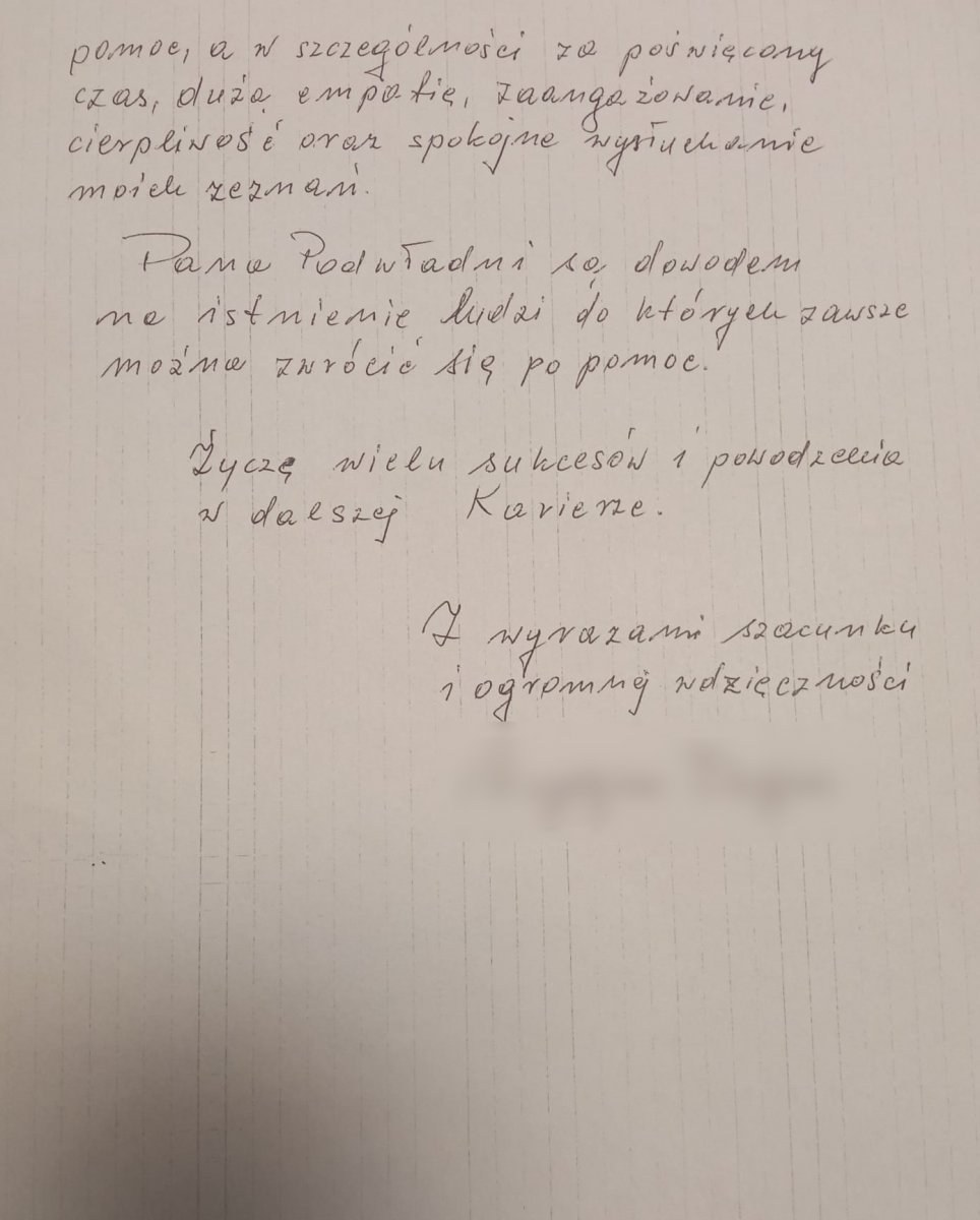 List z podziękowaniami