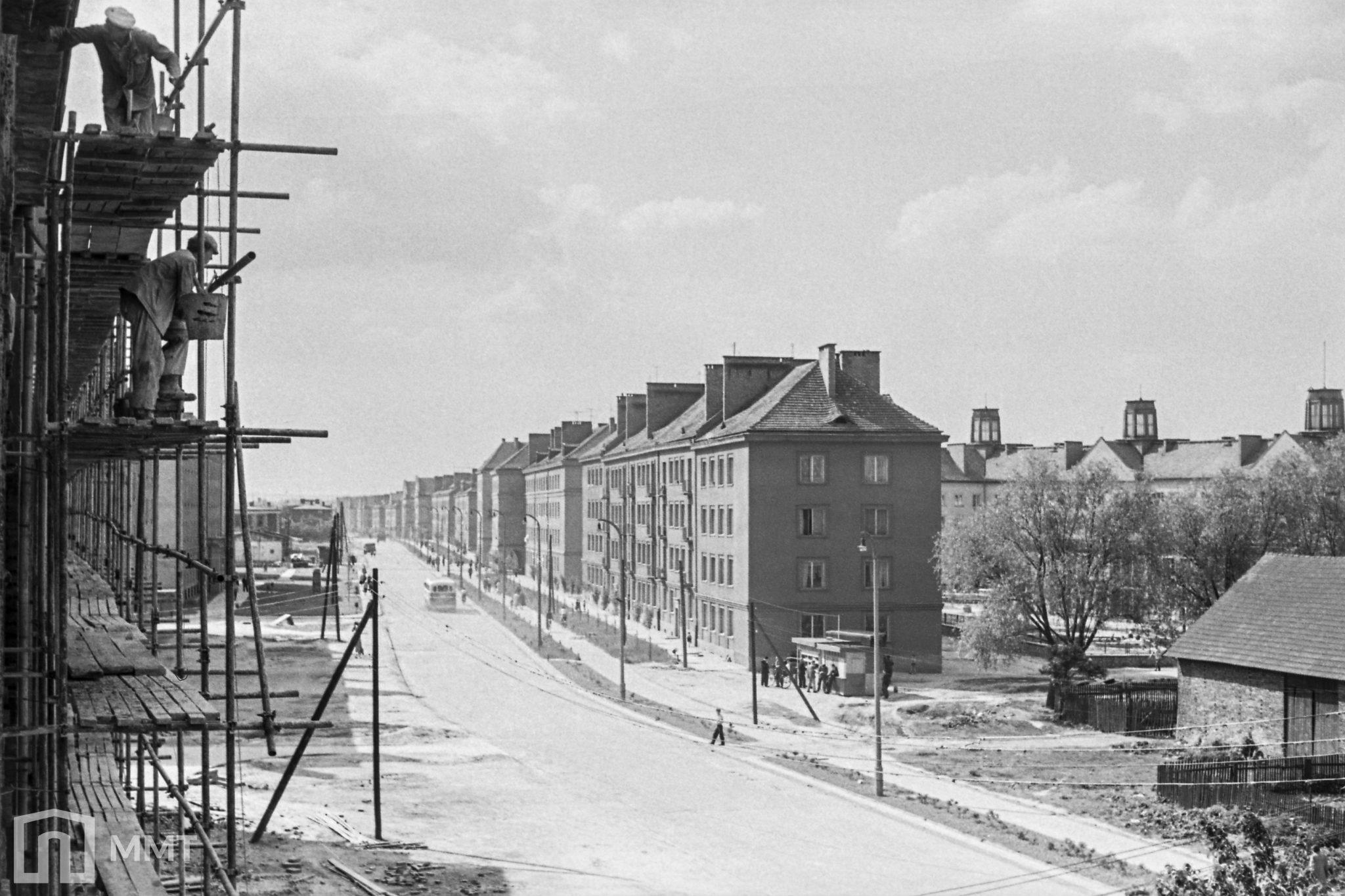 Ulica Budowlanych na osiedlu B - ok. 1956 r. Tychy