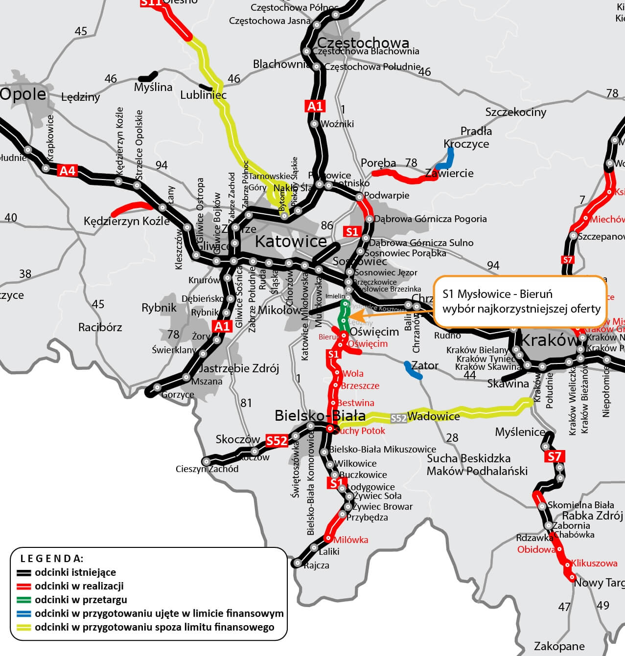 Mapa Mysłowice Bieruń S1