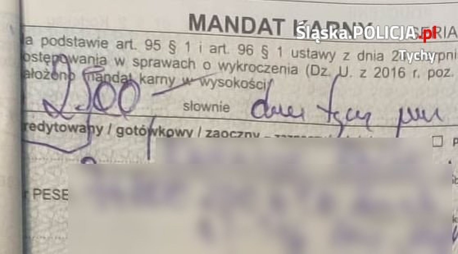 Mandat 2500 złotych w Tychach Mandat 2500 złotych w Tychach