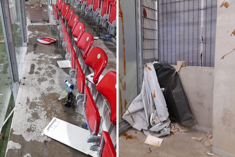 Zdemolowany sektor gości stadion widzewa