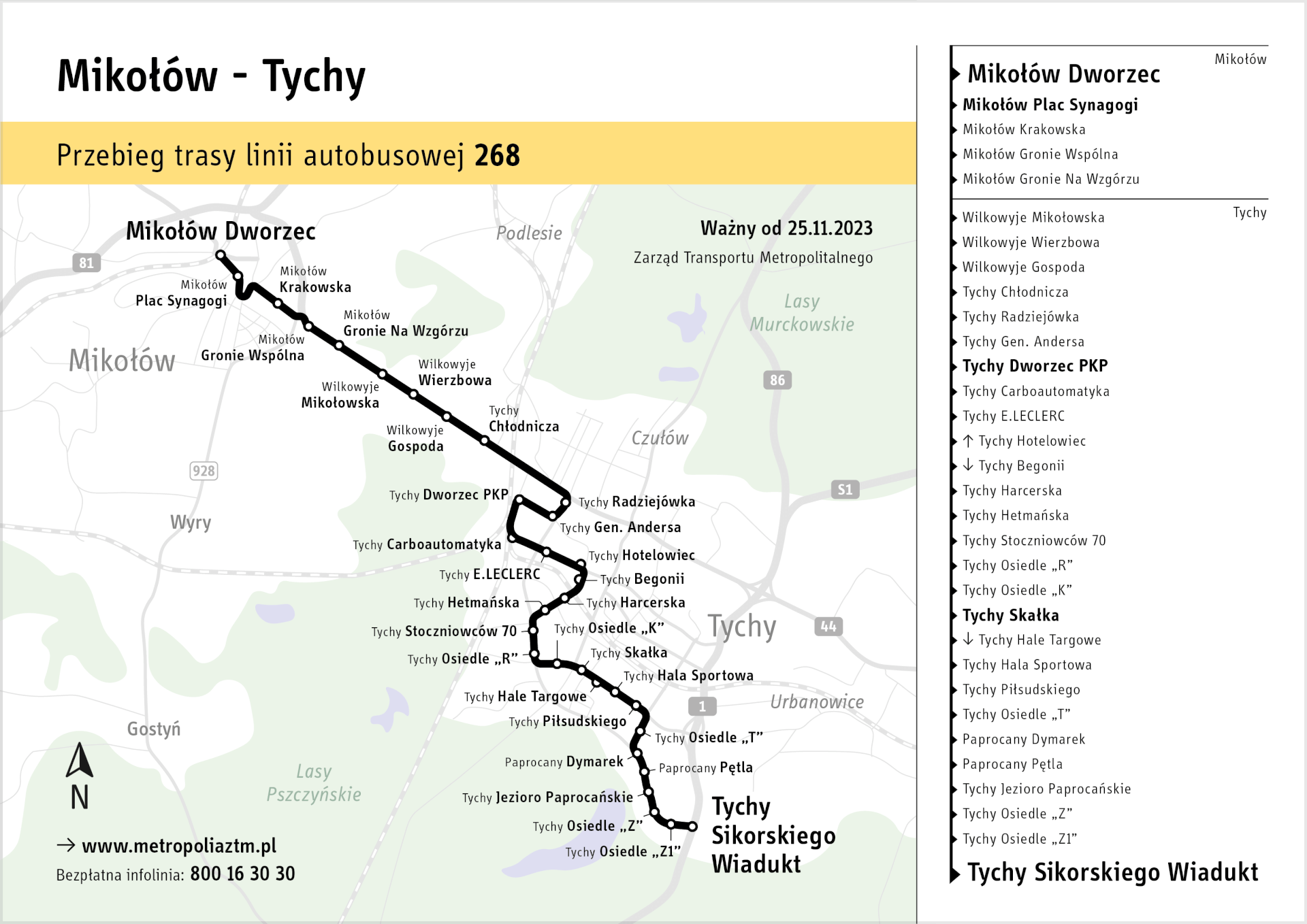 Mapa linii ZTM 268