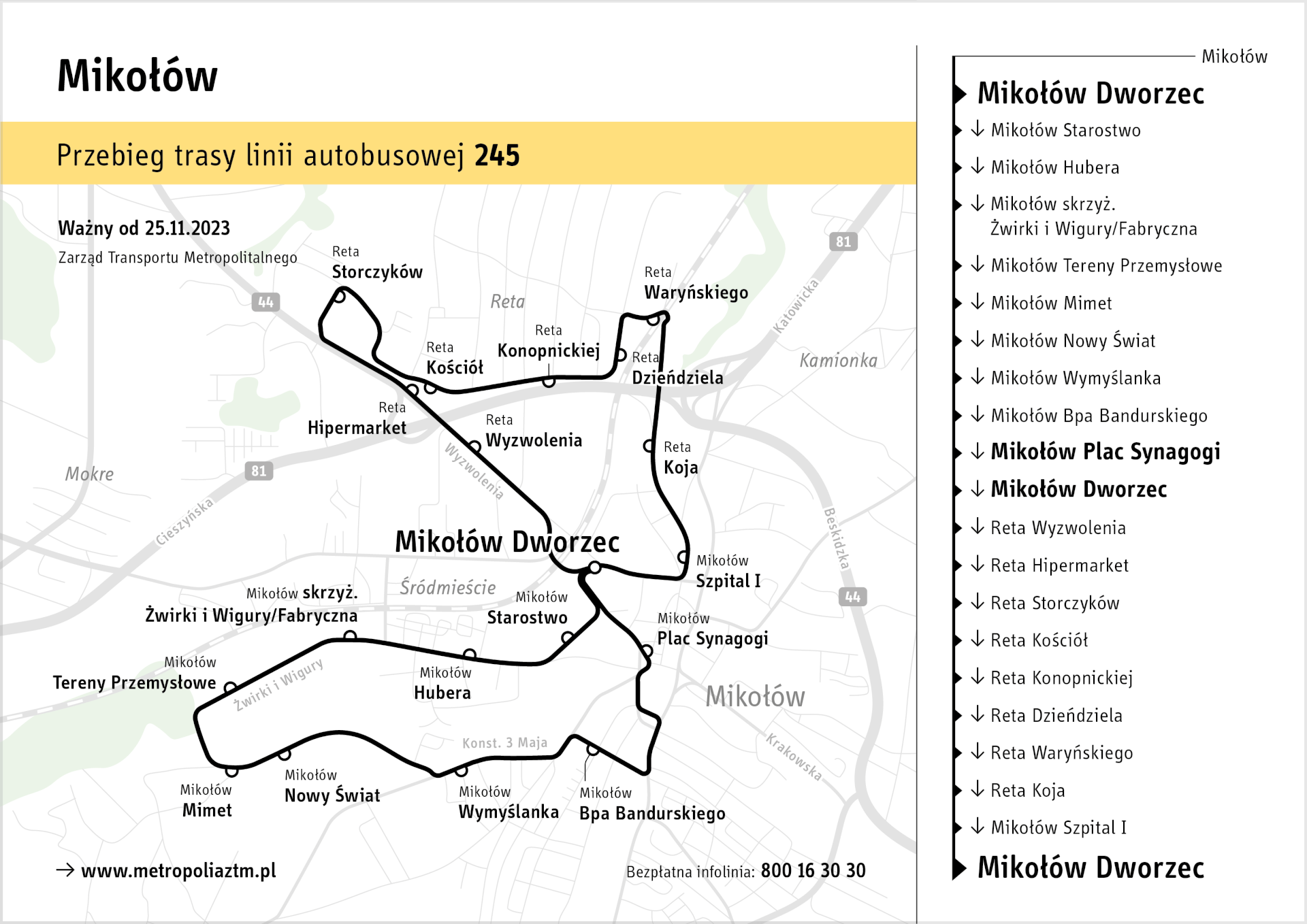 Mapa linii ZTM 245