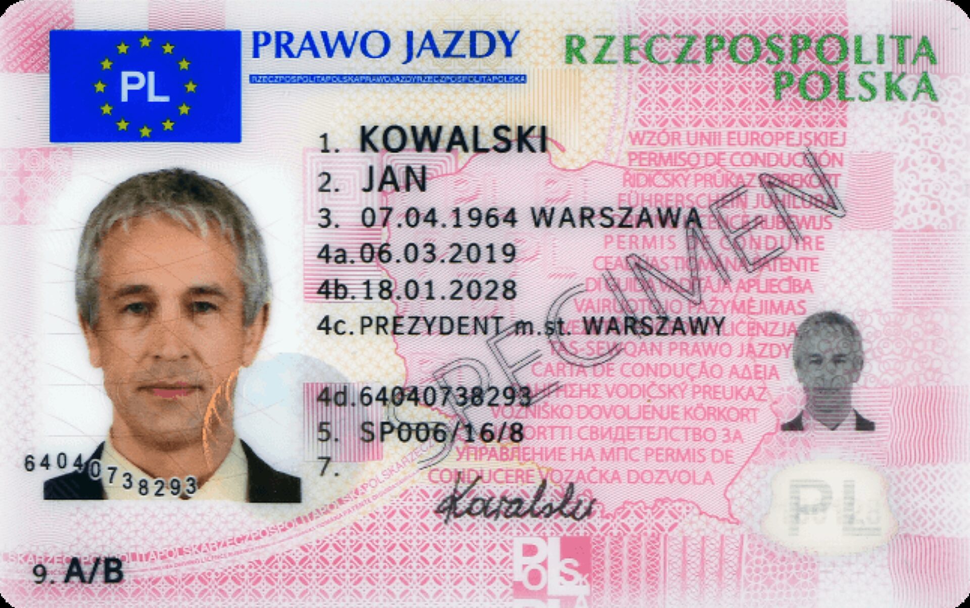 Polskie prawo jazdy - wzór Polskie prawo jazdy - wzór